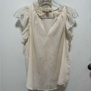 Michael Kors Cream Ruffle Blouse Sleeveless V Neck Polka Dots Sz S